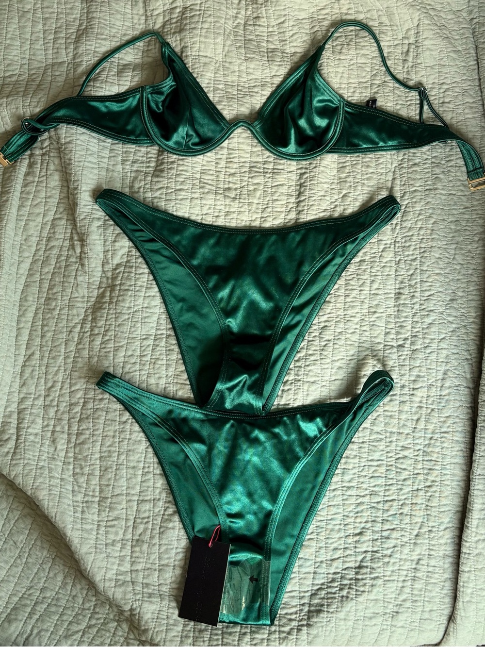 Green Satin Underwire Bikini Set - Women Swim